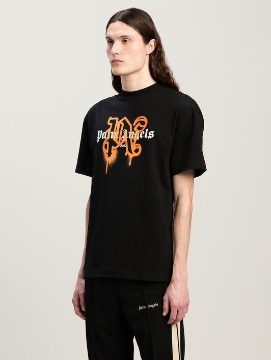 PALM ANGELS Roma Monogram Spray Tee BLACK ORANGE PMAA001C99JER029
