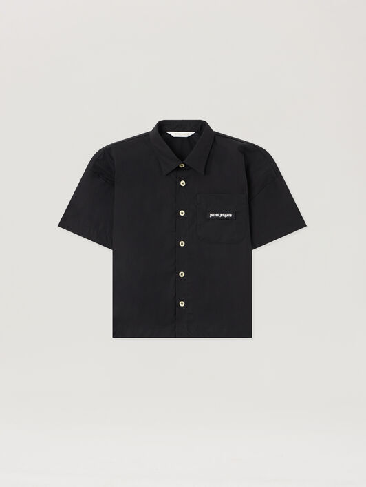 PALM ANGELS Curved Logo Over Shirt NERO/BLACK PBGG003S26FAB001