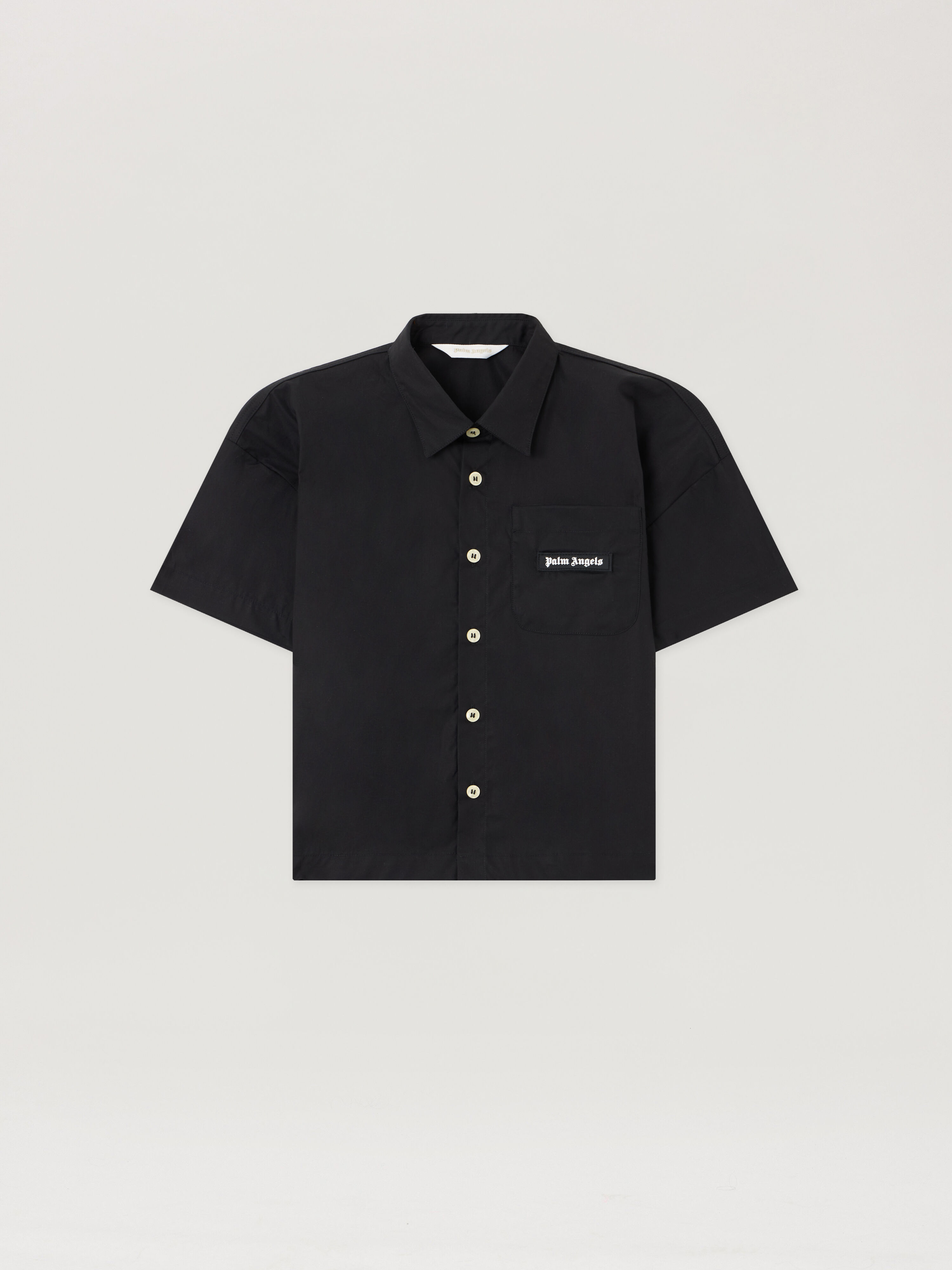 PALM ANGELS Curved Logo Over Shirt NERO/BLACK PBGG003S26FAB001