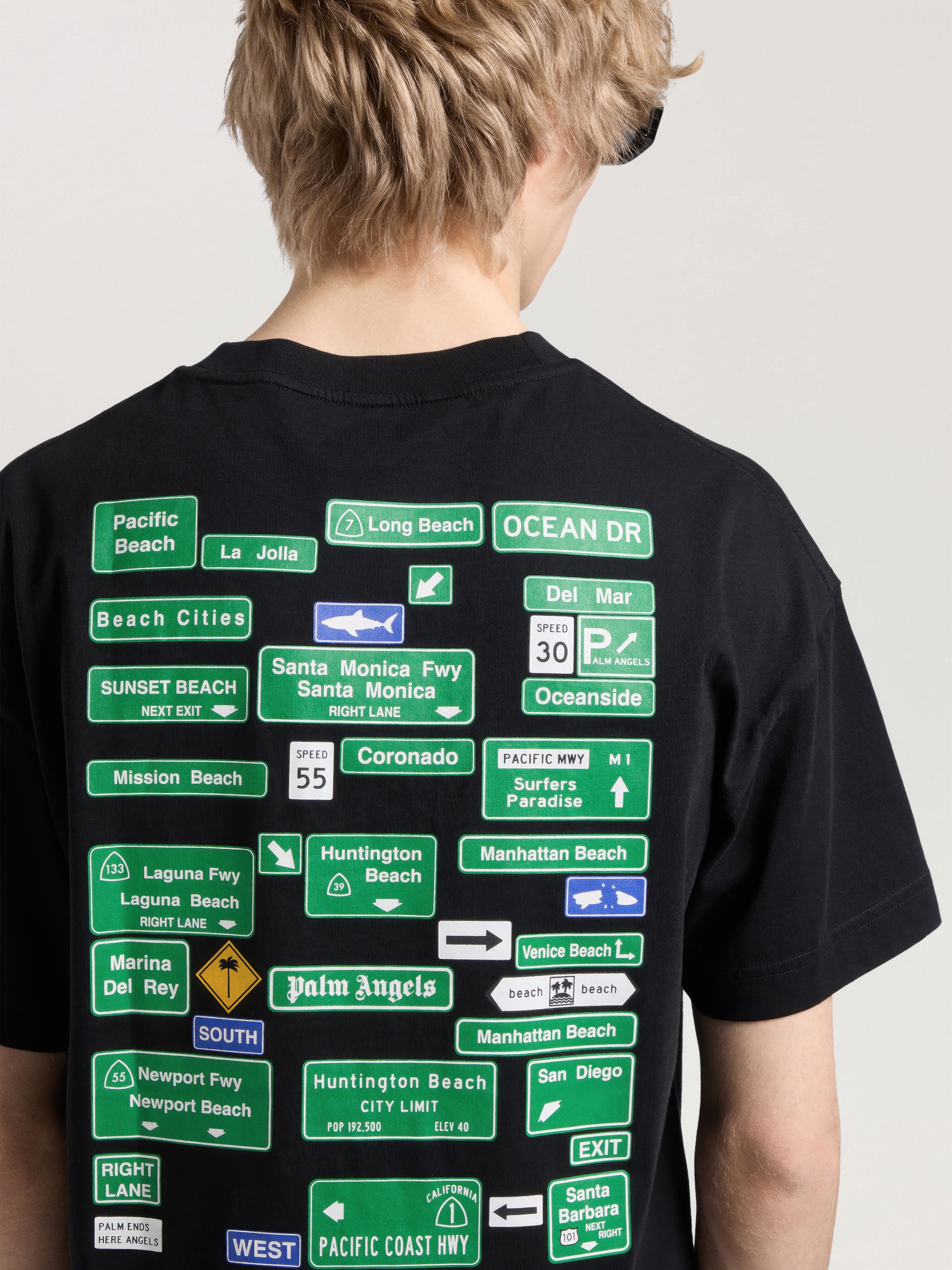 Street Signals Regular T-Shirt PALM ANGELS Street Signals Regular T-Shirt BLACK - GREEN PAMAA01W26JR09