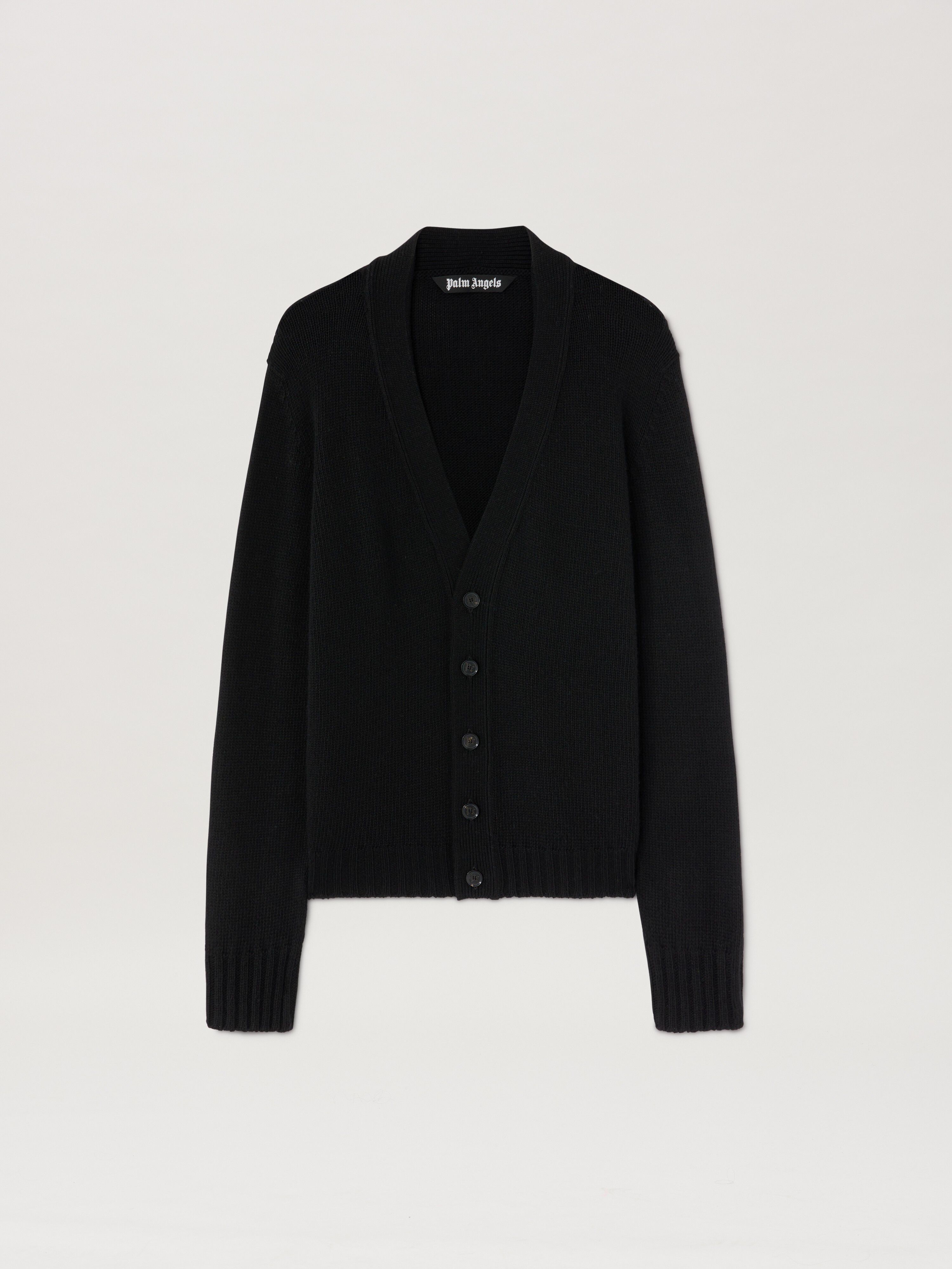 PALM ANGELS  Curved Logo knit cardigan BLACK - GREY MELANGE PMHB035S25KNI001