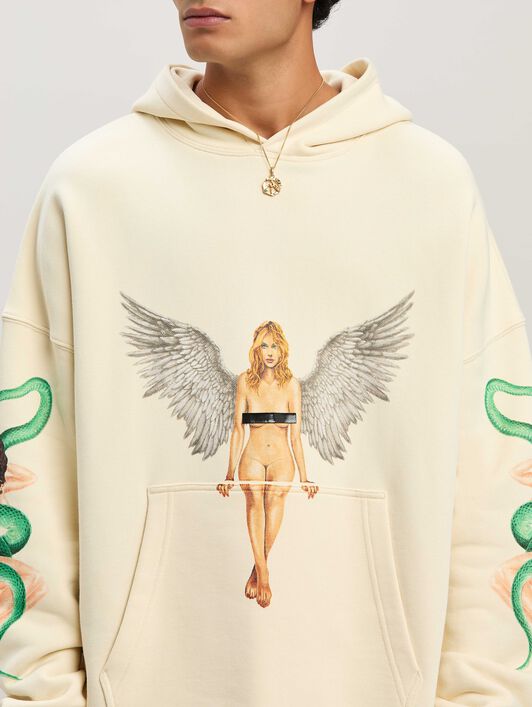 PALM ANGELS  Pin up hoodie IVORY - BLACK PMBB155S25FLE002