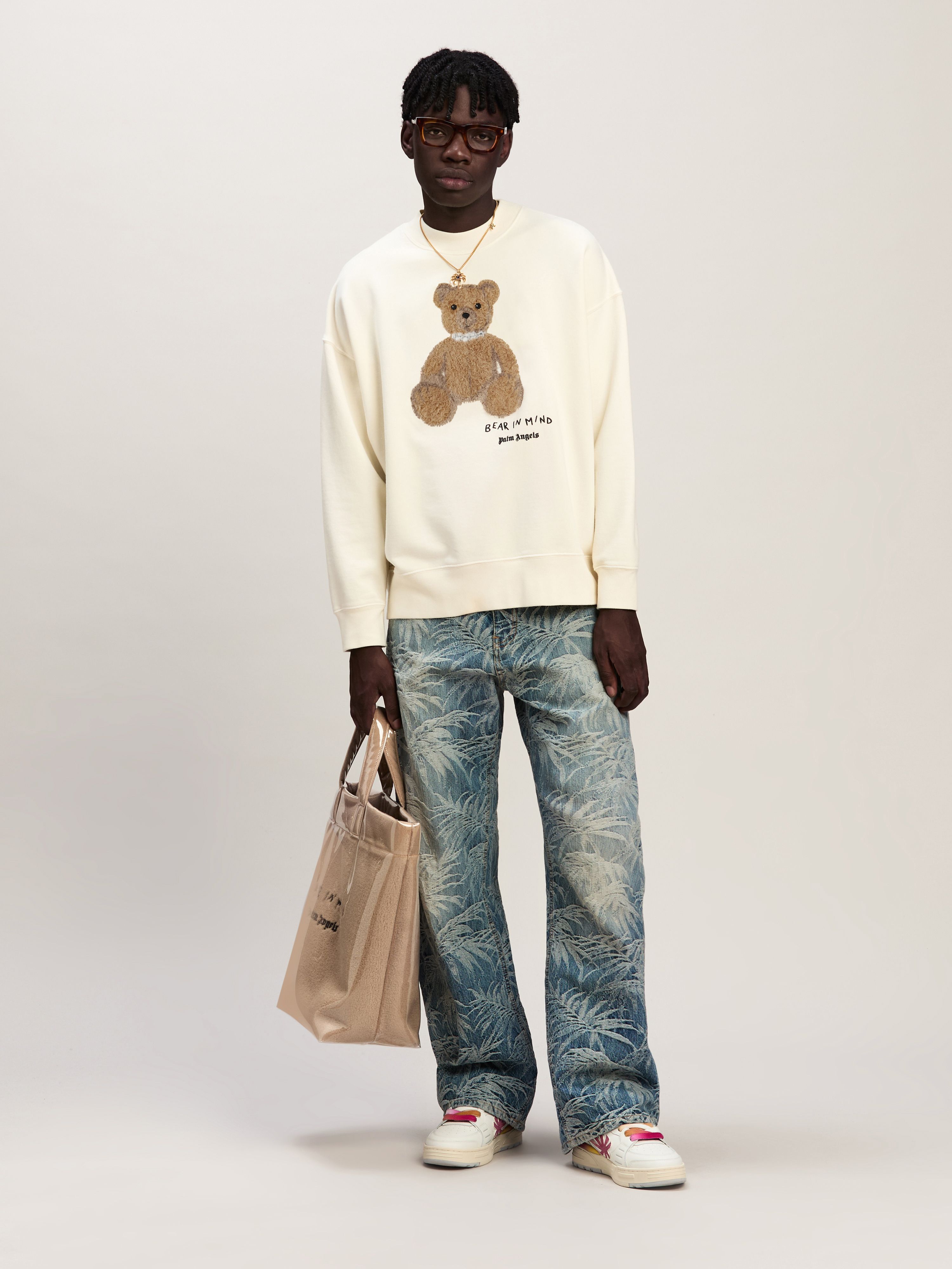 PALM ANGELS  Bear in Mind Patch Sweatshirt OFF WHITE - BROWN PMBA026S25FLE003