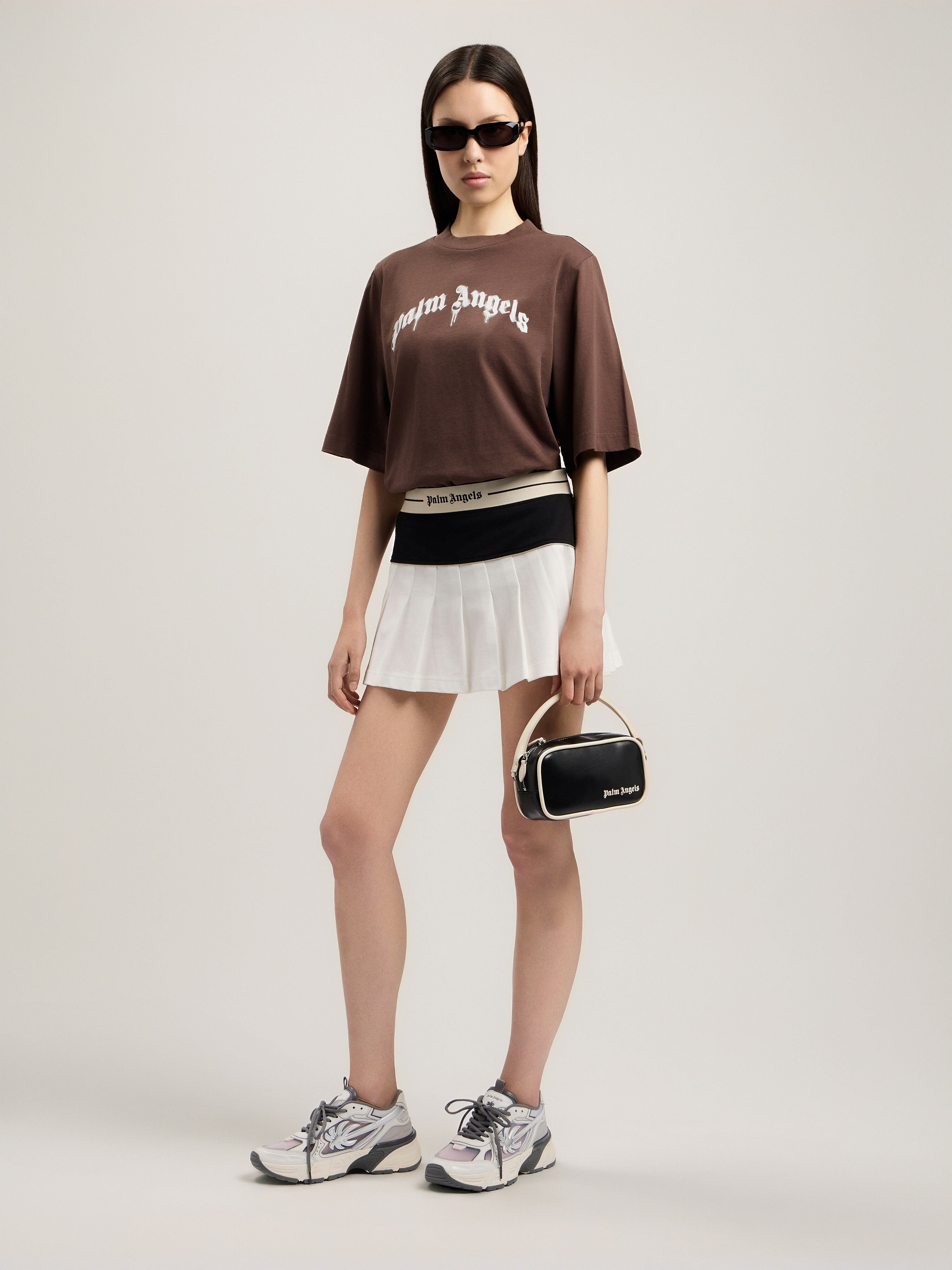 PALM ANGELS Curved Logo Boxy T-Shirt BLACK OFF WHITE PWAA079S26JER004