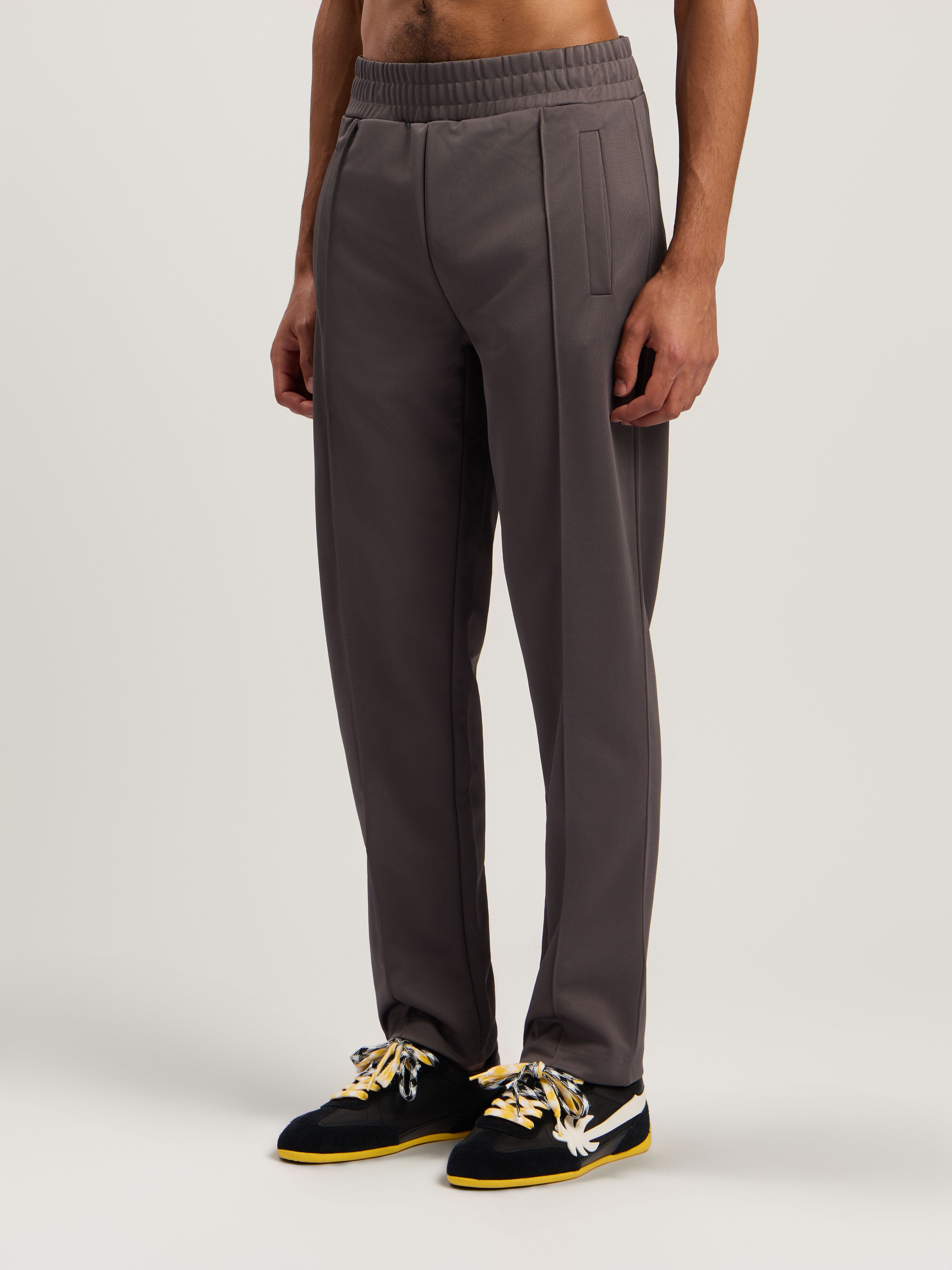 PALM ANGELS Back Curved Logo Track Pants DARK GREY - OFF WHITE PMCJ048F25FAB001
