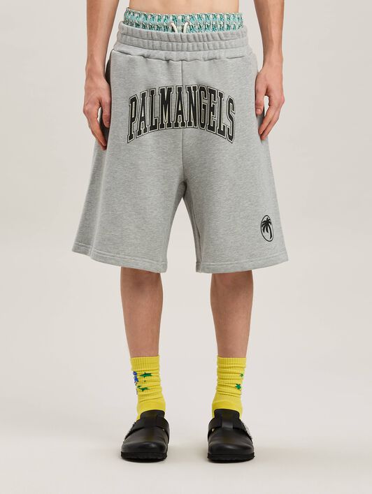 PALM ANGELS  College Oval Palm Shorts GREY MELANGE - BLACK PMCI028S25FLE001