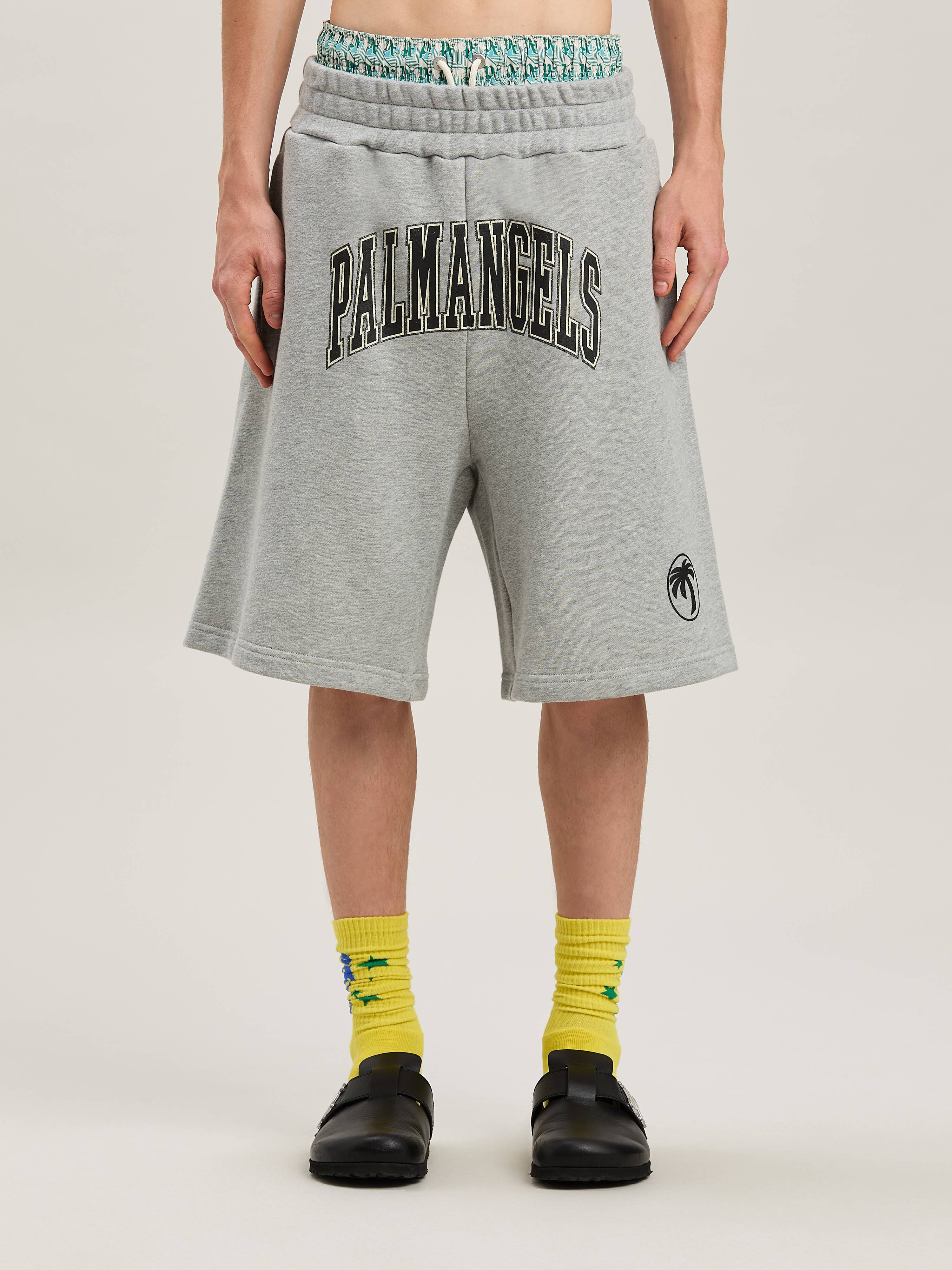 PALM ANGELS  College Oval Palm Shorts GREY MELANGE - BLACK PMCI028S25FLE001