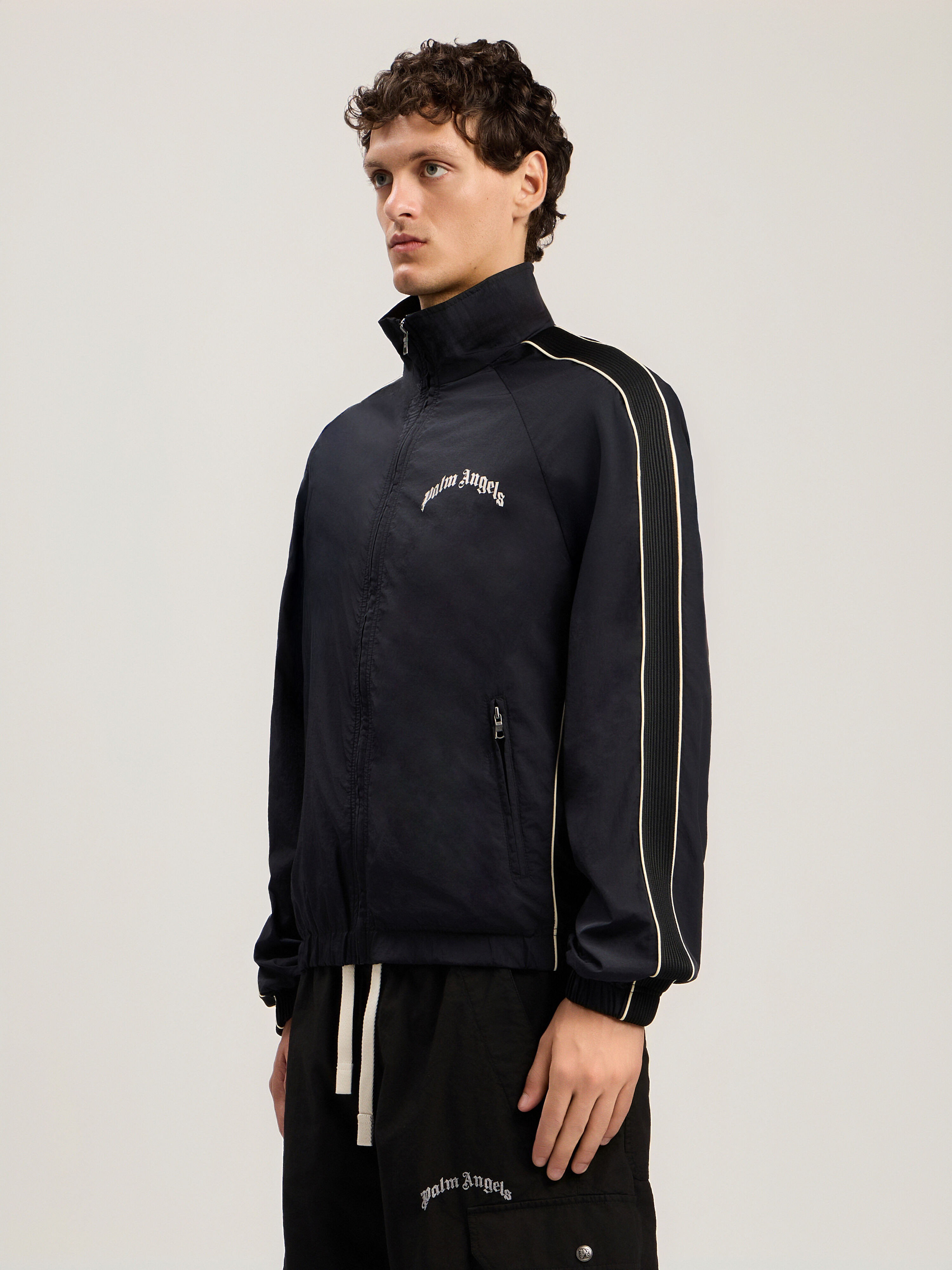 Curved Logo Vintage Track Windbreaker in BLACK OFF WHITE for Men