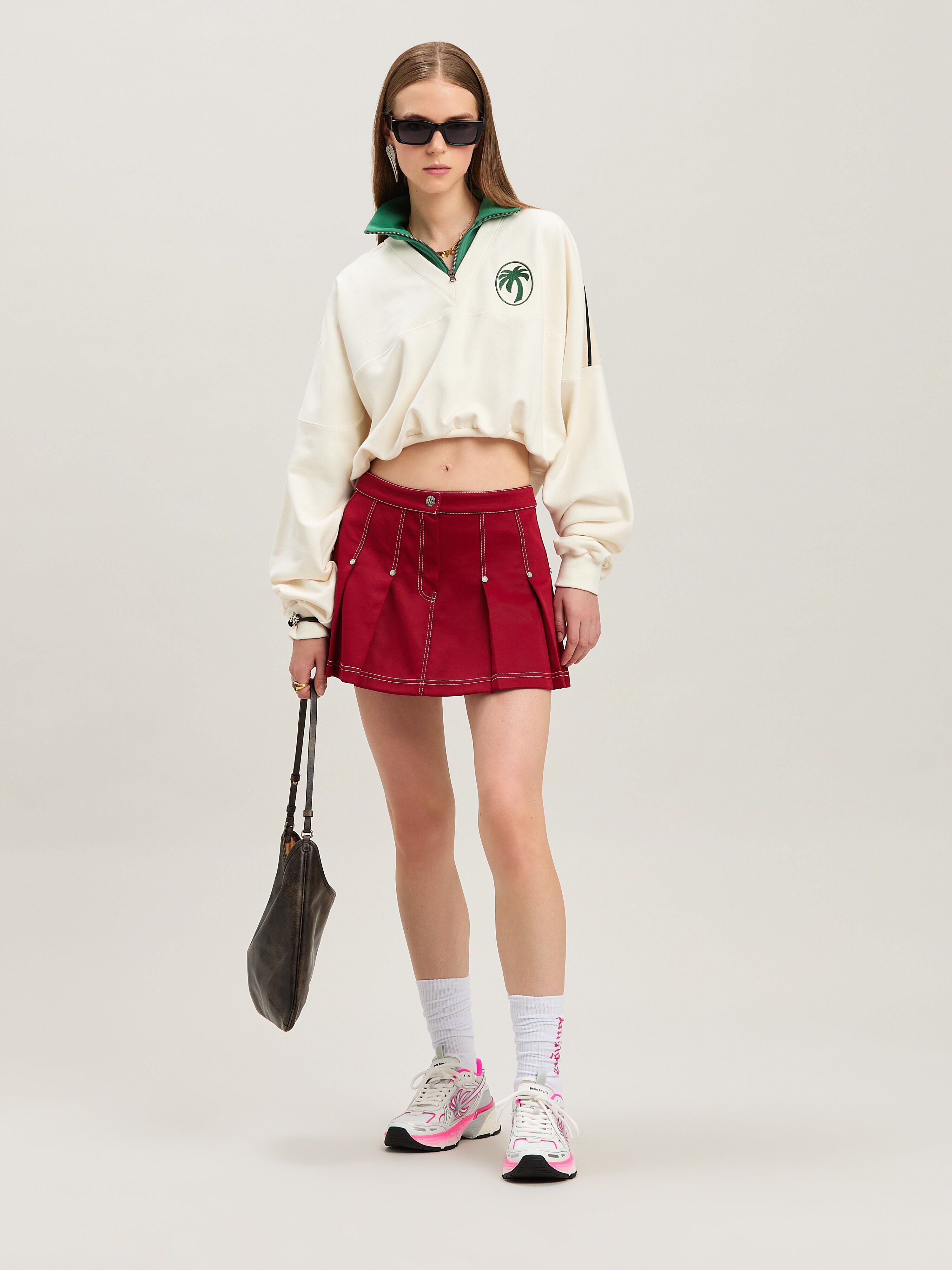 PALM ANGELS  Oval Palm Sweatshirt OFF WHITE - FOREST GREEN PWBA055S25FLE001