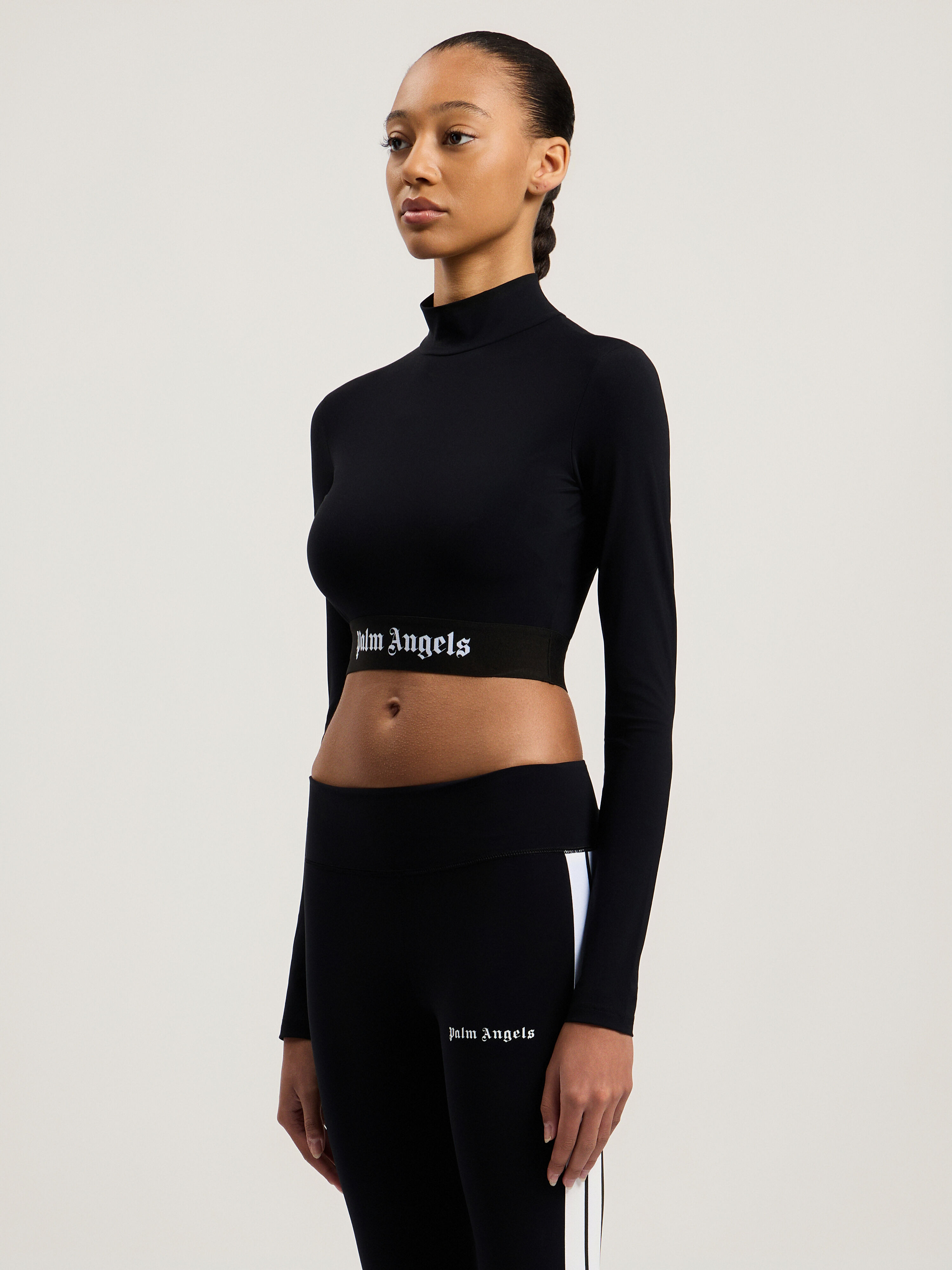 PALM ANGELS Classic Logo Mockneck Top BLACK WHITE PWVO014C99FAB001