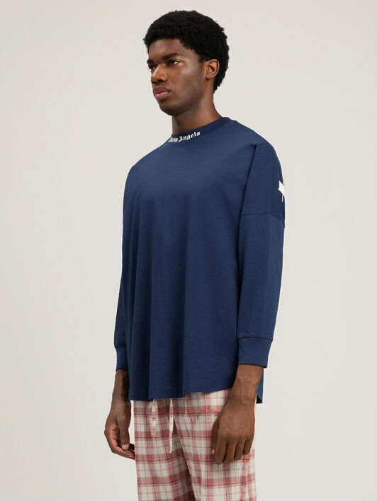 PALM ANGELS Classic Logo Long-Sleeved Over T-Shirt NAVY BLUE OFF WHITE PMAB059S26JER001