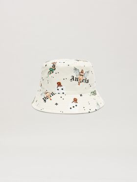PALM ANGELS  Pin up all over Bucket hat BLACK - OFF WHITE PMJA043S25LEA001
