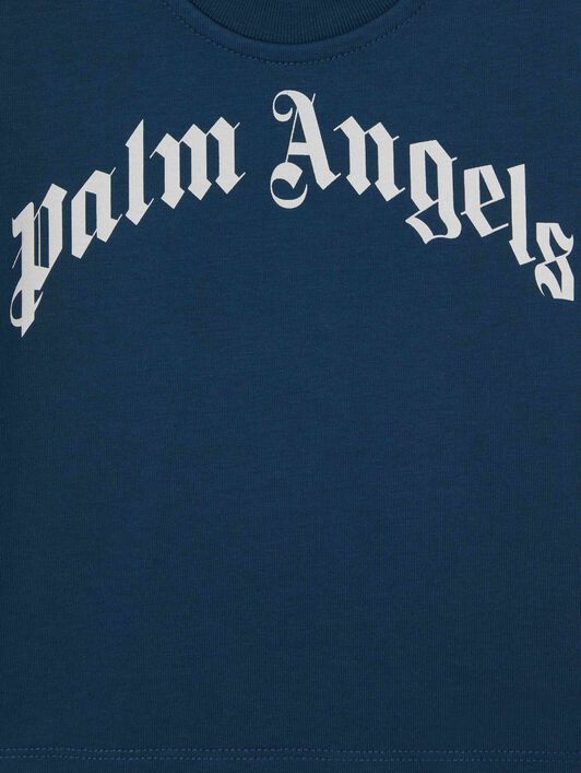PALM ANGELS  Curved logo T-shirt BLUE OFFWHITE PBXB001S25JER001