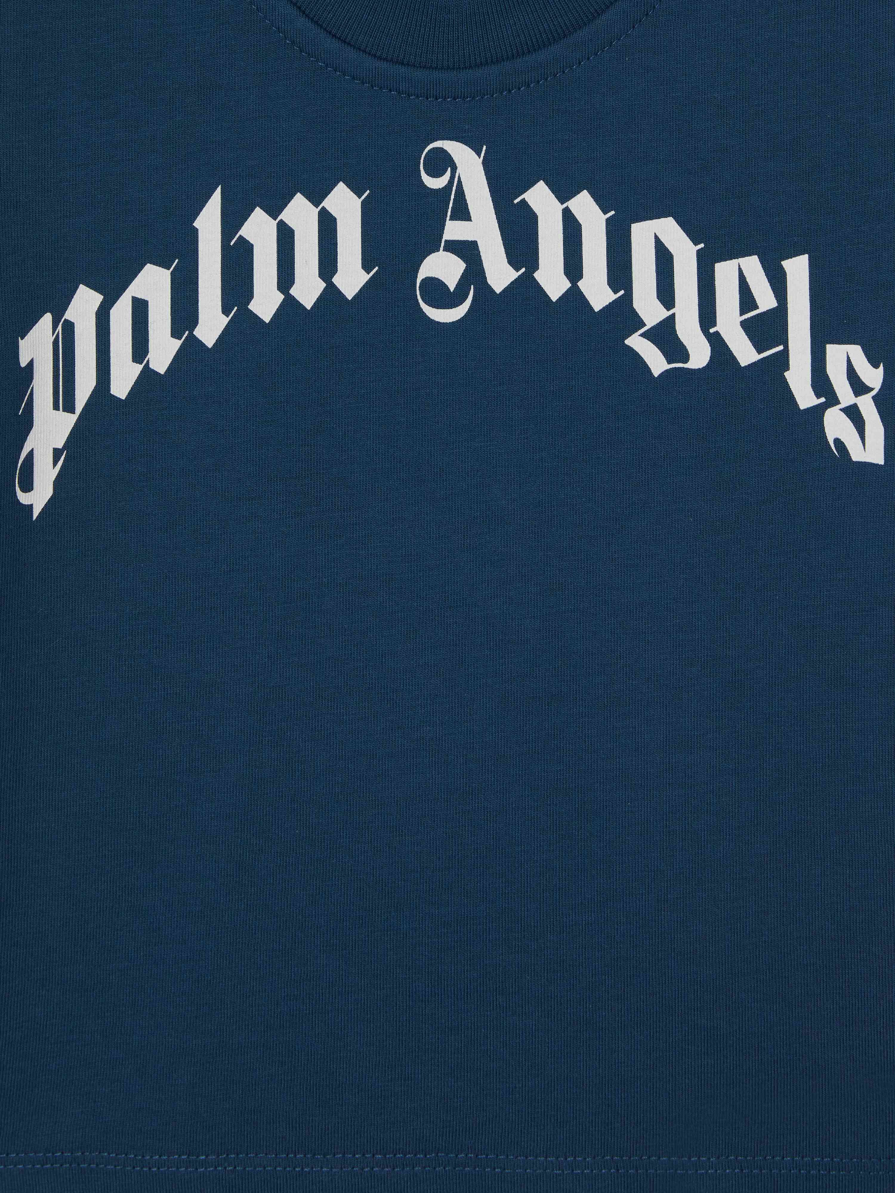 PALM ANGELS  Curved logo T-shirt BLUE OFFWHITE PBXB001S25JER001