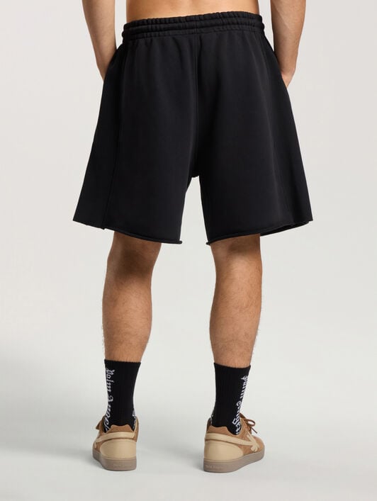 PALM ANGELS Palm Type Sweat Shorts BLACK - OFF WHITE PAMCV03F26FL01