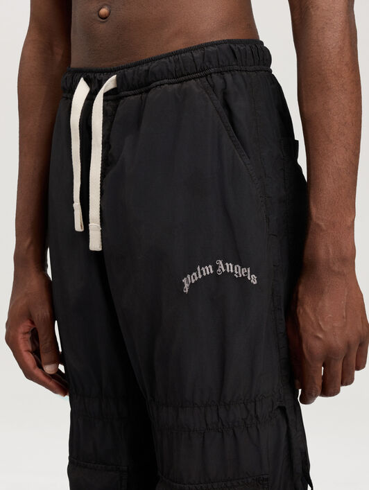PALM ANGELS Curved Logo Draws Cargo Pants BLACK OFF WHITE PMCF03BS26FAB002