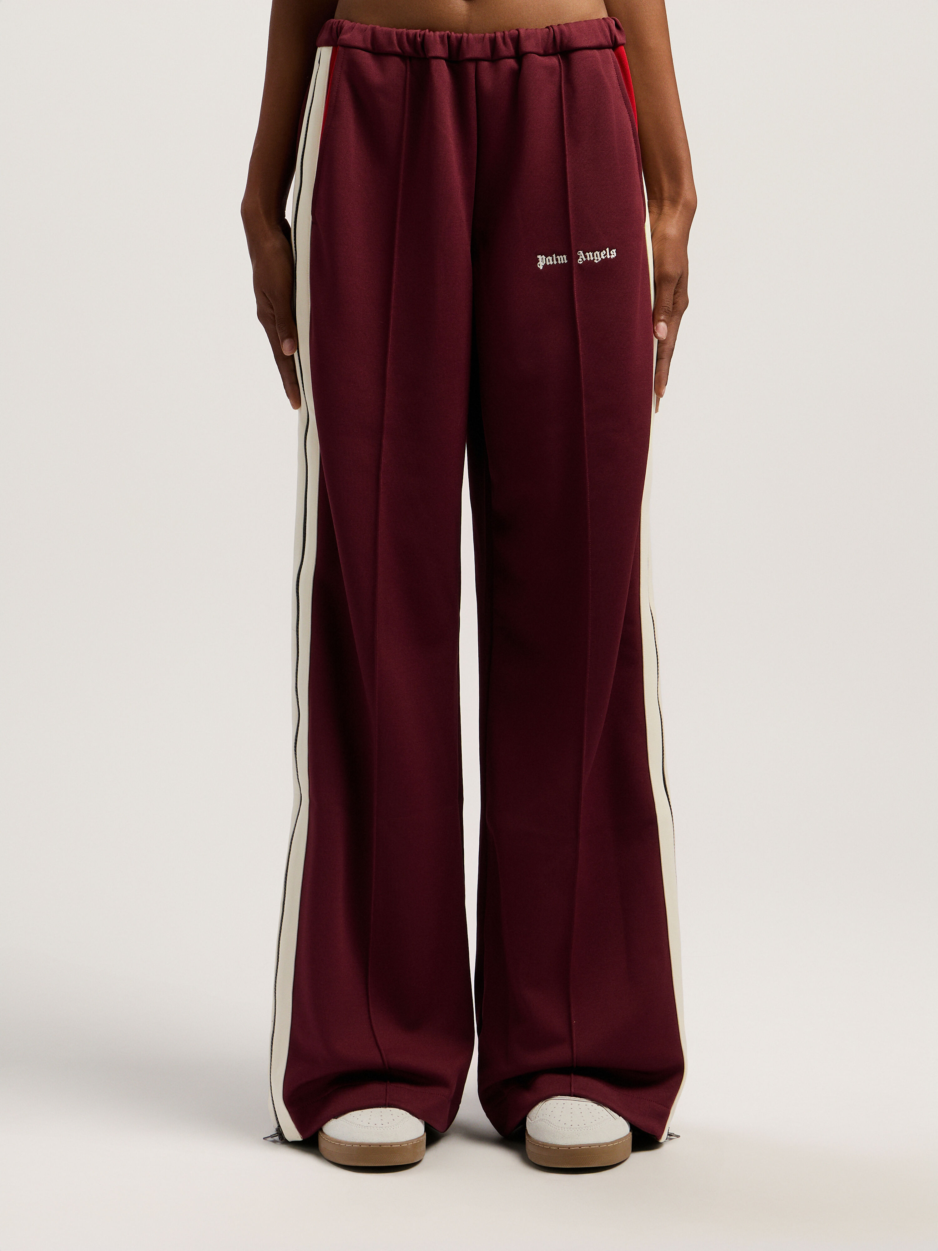 PALM ANGELS Colorblock Zip Track Pants BURGUNDY - OFF WHITE PWCJ039F25FAB001