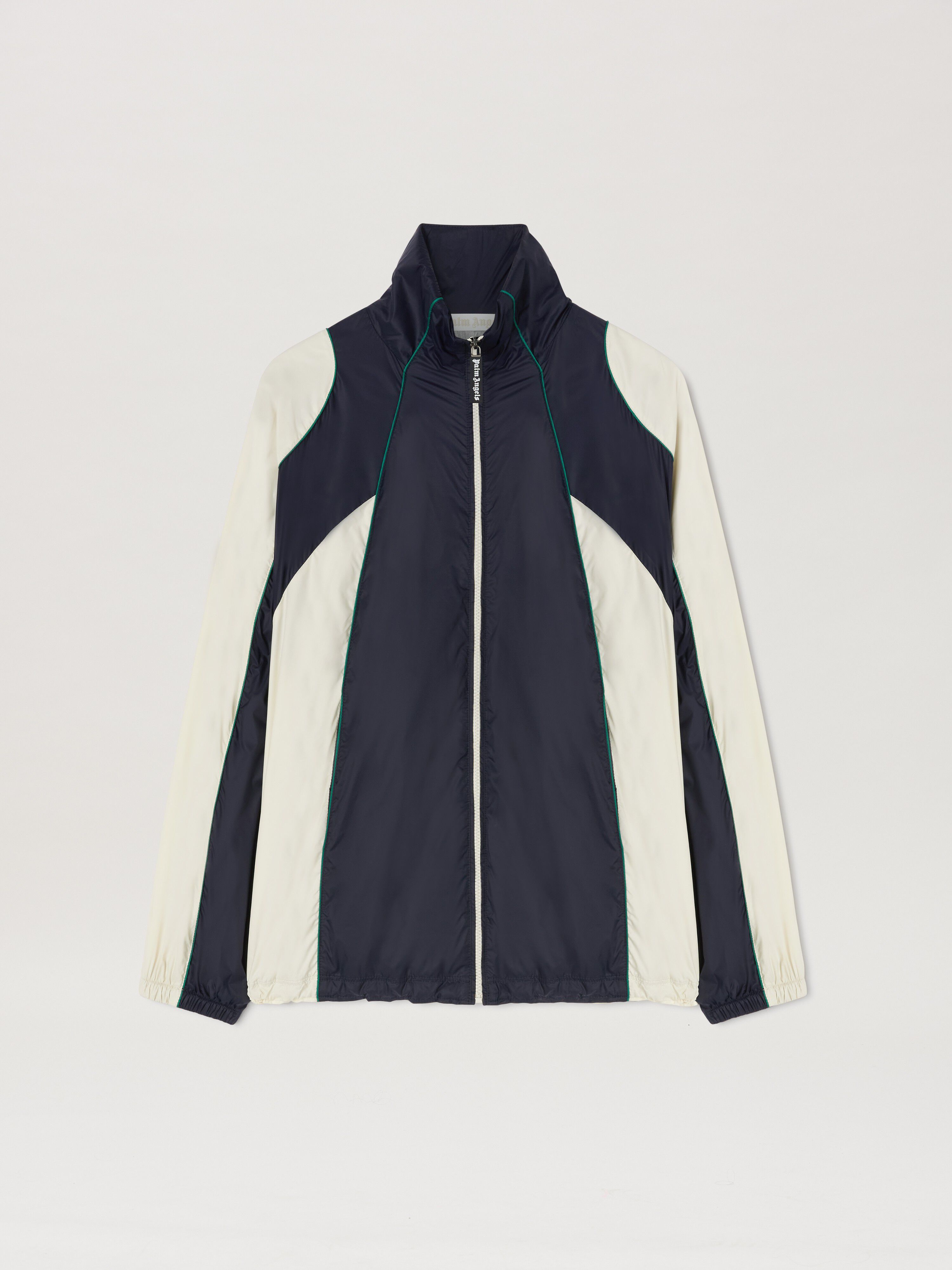 PALM ANGELS  Curved logo colorblock windbreaker NAVY BLUE - OFF WHITE PWEB015S25FAB001