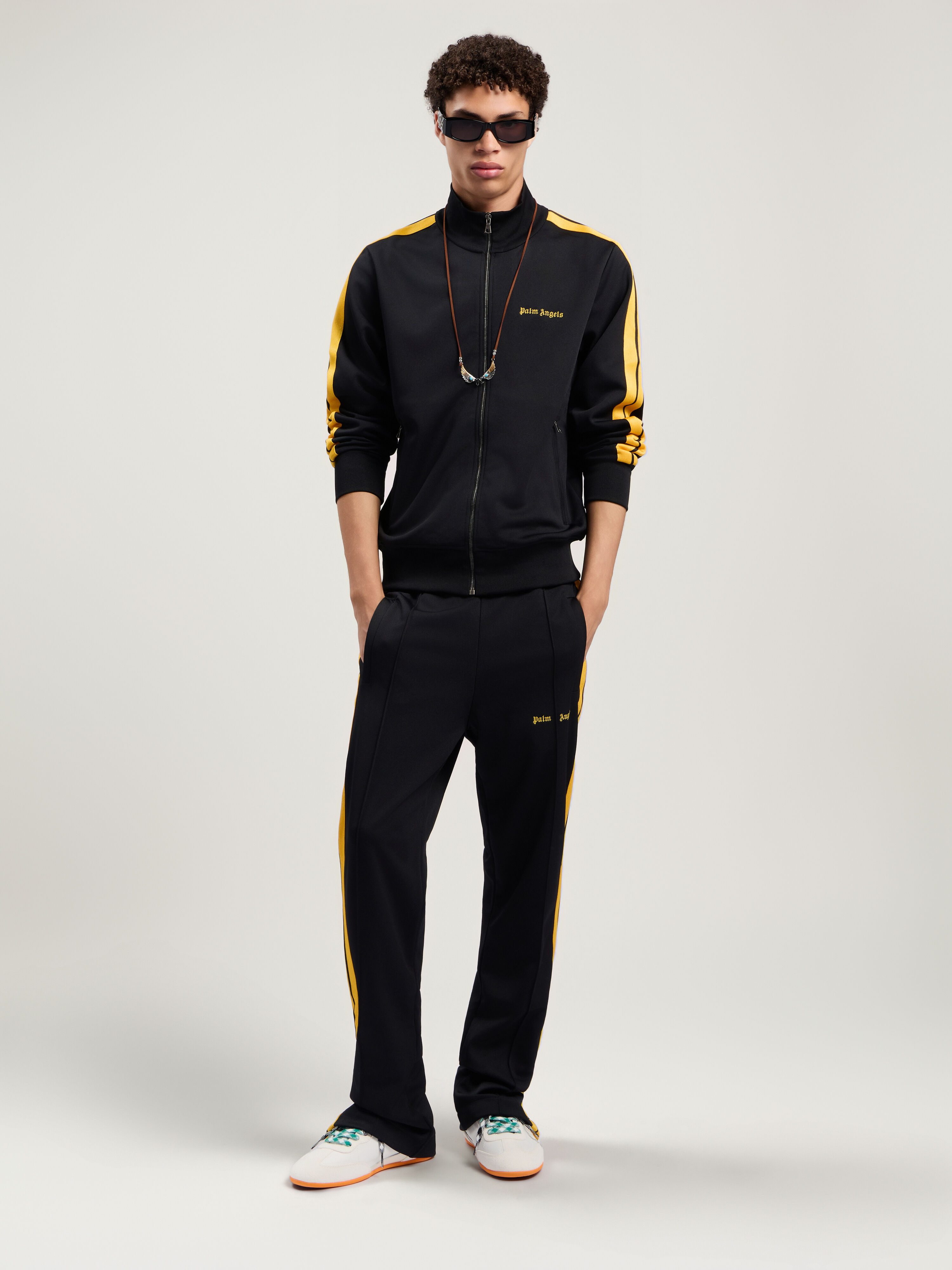PALM ANGELS Classic Logo Track Jacket BLACK - YELLOW PMBD058F25FAB001