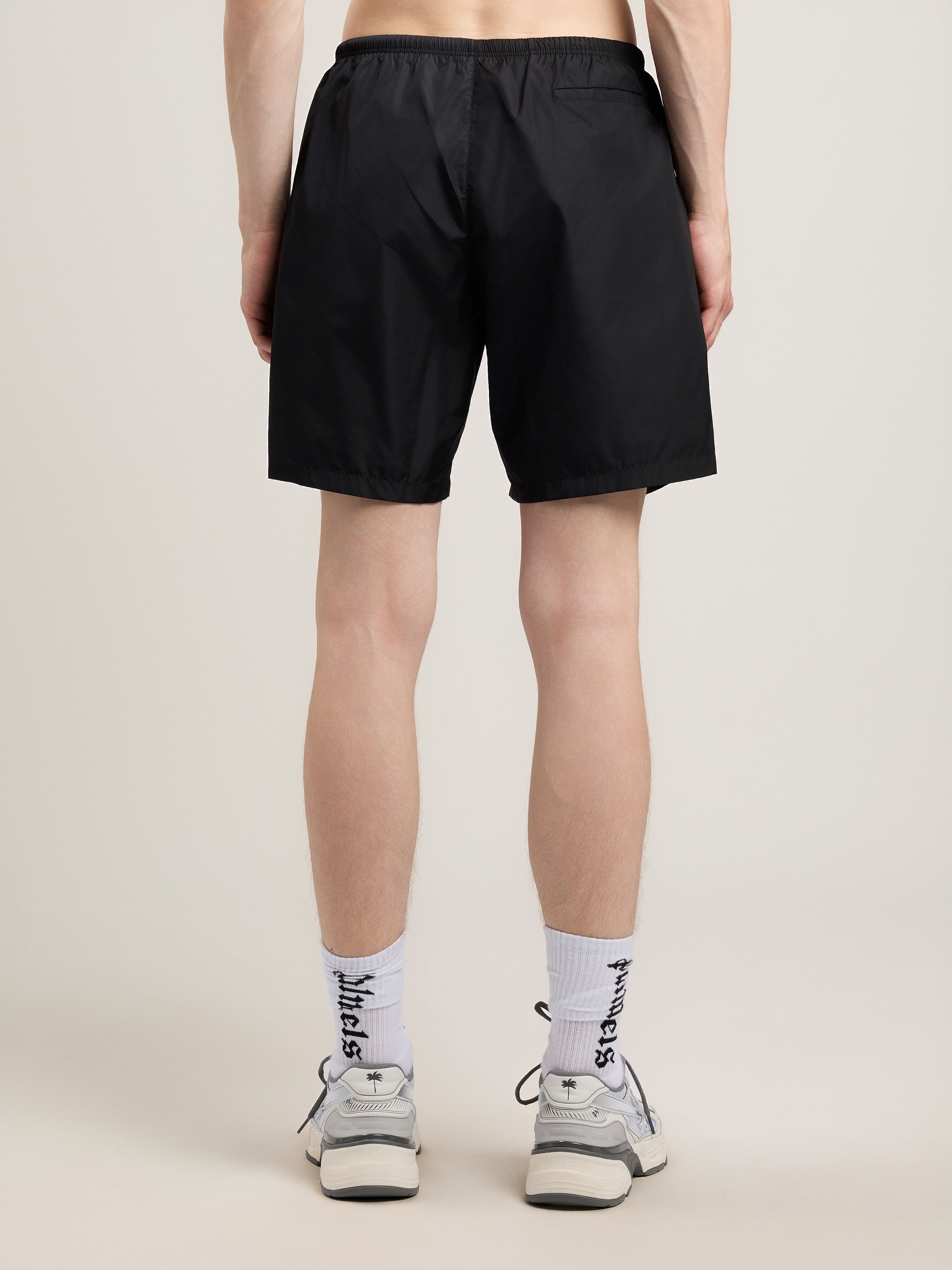 Curved Logo Swimshorts in BLACK OFF WHITE for Men | Palm Angels®