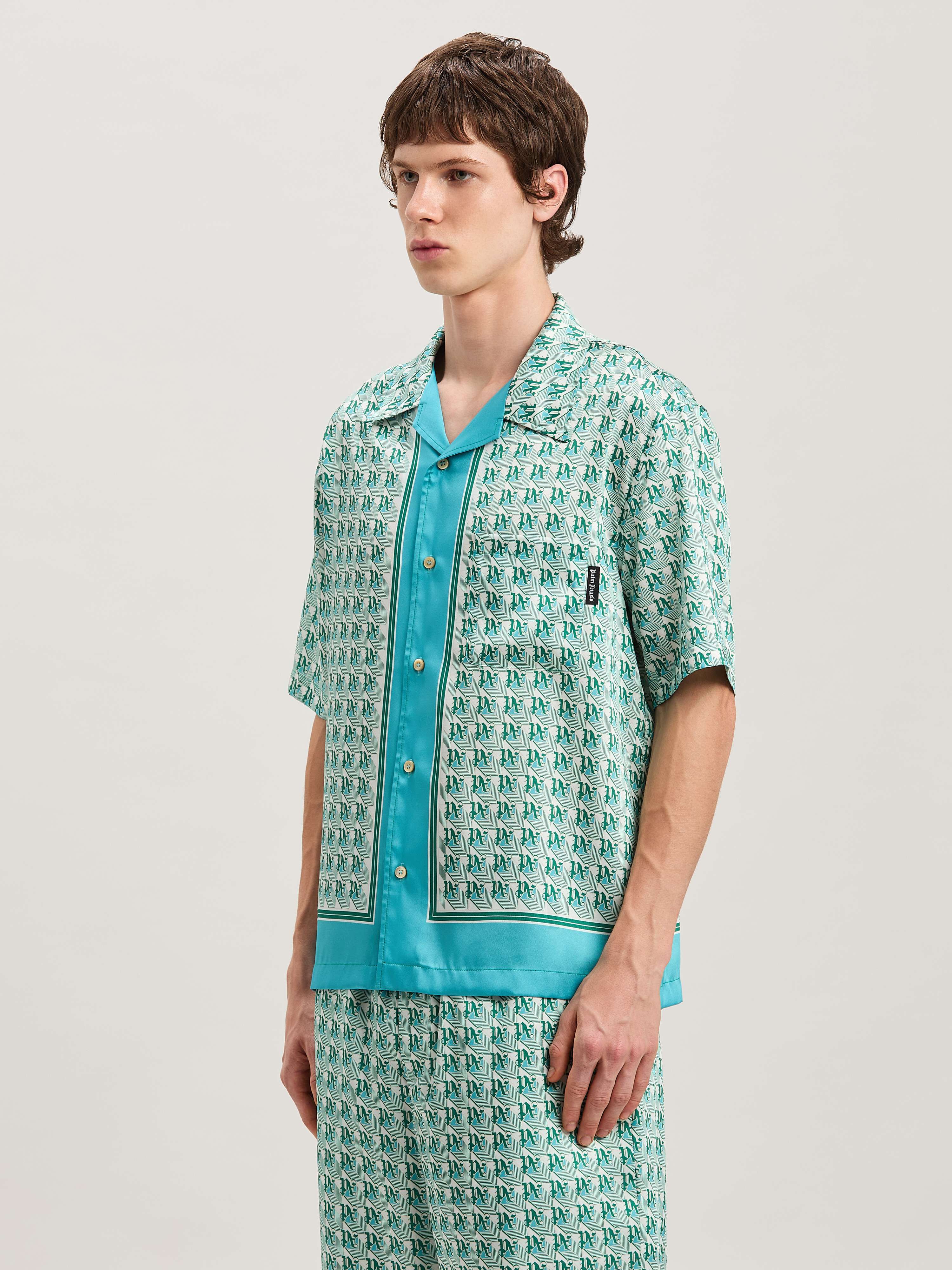 PALM ANGELS  PA Diamond short sleeves shirt GREEN - IVORY PMGG005S25FAB001
