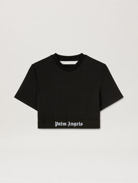 PALM ANGELS Classic Logo Tape Crop Tee BLACK BLACK PWAA067C99JER001