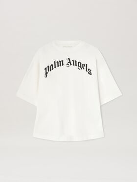PALM ANGELS  Curved Logo oversize T-shirt BLACK - OFF WHITE PWCH025S25FLE002