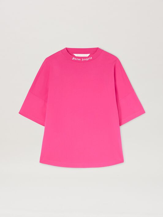 PALM ANGELS  Curved Logo oversize T-shirt FUCHSIA - SOFT PINK PWAA023S25JER002
