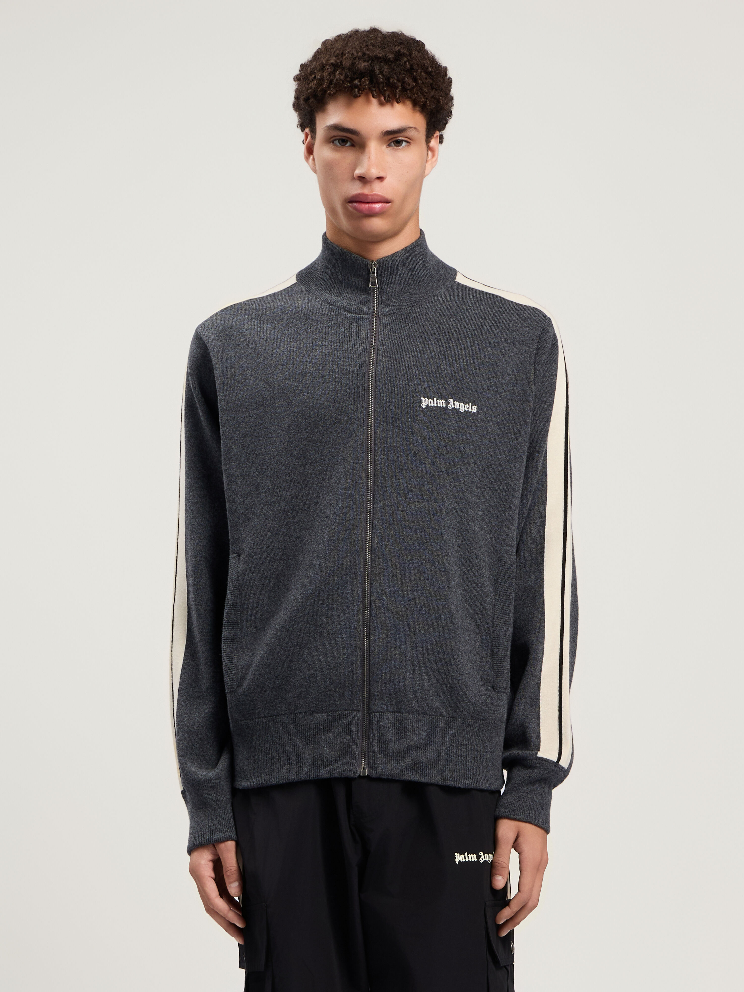 PALM ANGELS Classic Logo Knit Track Jkt DARK GREY - OFF WHITE PMHA063F25KNI001