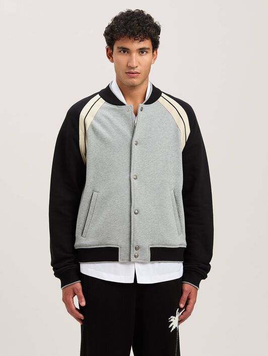 PALM ANGELS  Curved Logo Varsity Jacket GREY MELANGE - BLACK PMEK010S25FAB001