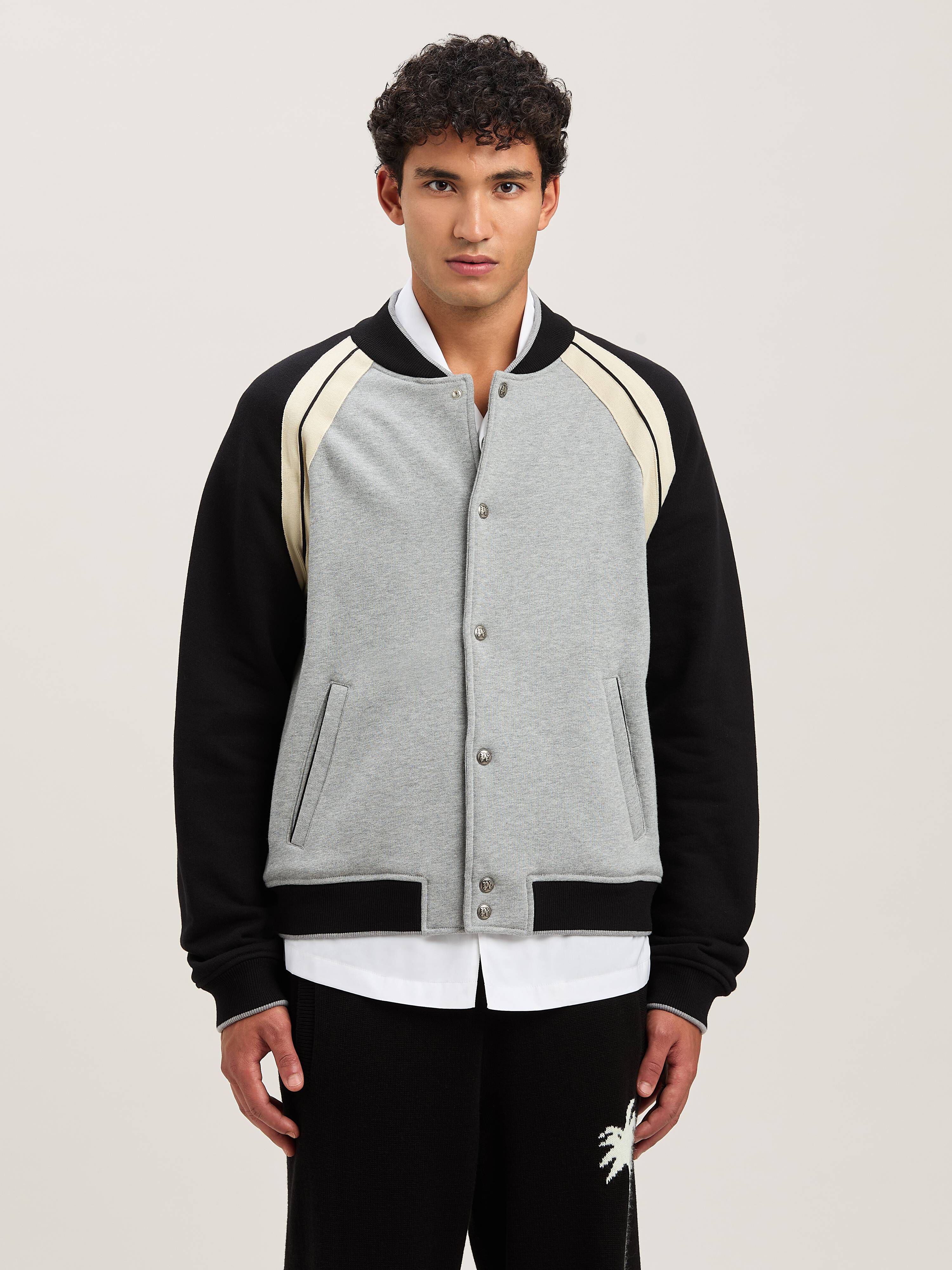 PALM ANGELS  Curved Logo Varsity Jacket GREY MELANGE - BLACK PMEK010S25FAB001