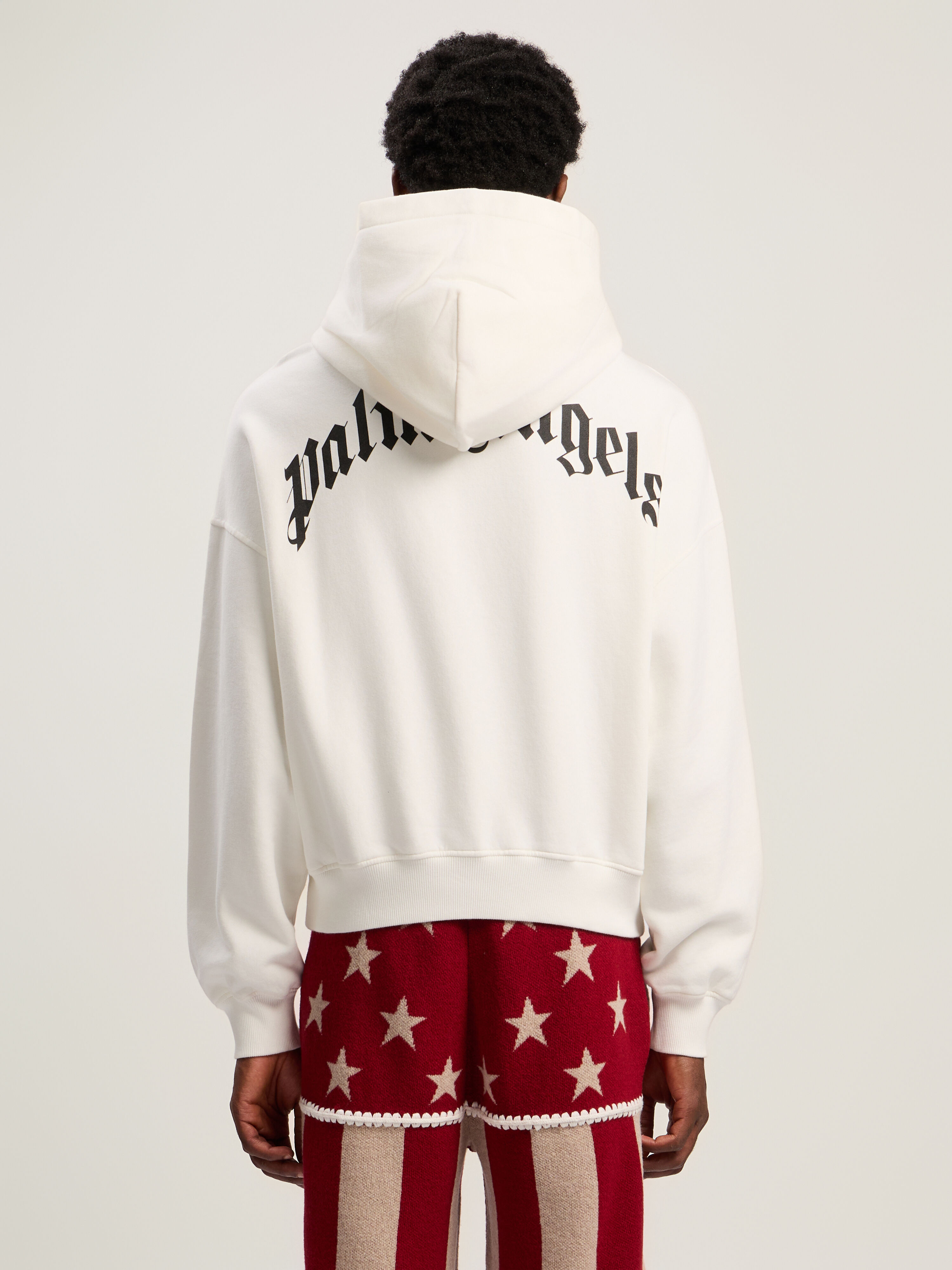 PALM ANGELS Back Curved Logo Loose Hoodie OFF WHITE - BLACK PMBB17EF25FLE004