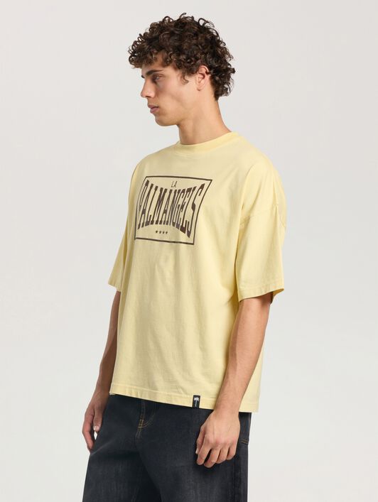 Vintage Box Logo Loose T-Shirt PALM ANGELS Vintage Box Logo Loose T-Shirt LIGHT YELLOW - BROWN PAMAA03F26JR04