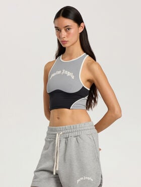 PALM ANGELS Curved Logo Colour-Block Tank Top BLACK - GREY PAWVO03F26FB01