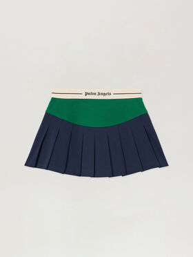 PALM ANGELS Classic Logo Pleated Skirt NAVY BLUE GREEN PWCC094S26FAB001