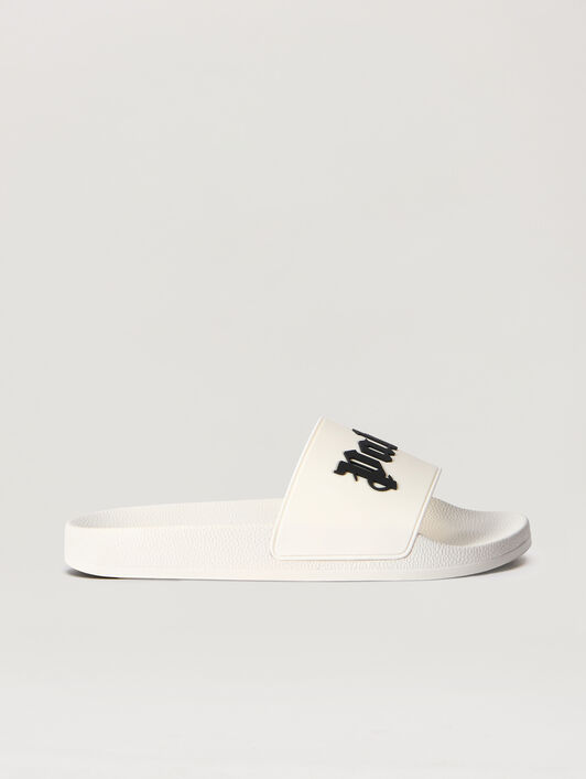 PALM ANGELS Big Logo Sliders OFF WHITE BLACK PMIC018S26MAT003