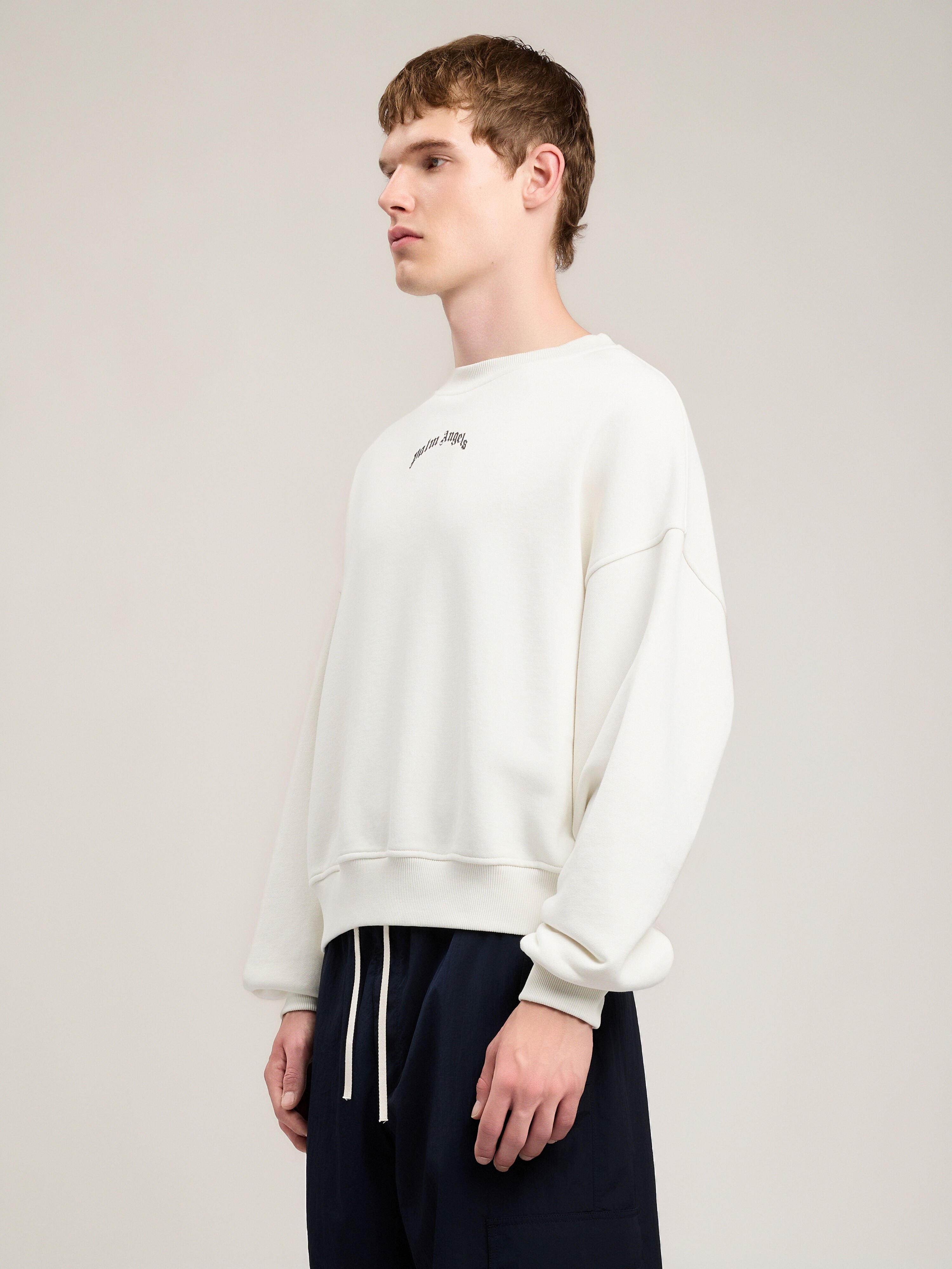 PALM ANGELS Back Curved Logo Loose Sweatshirt OFF WHITE BLACK PMBA08JS26FLE004