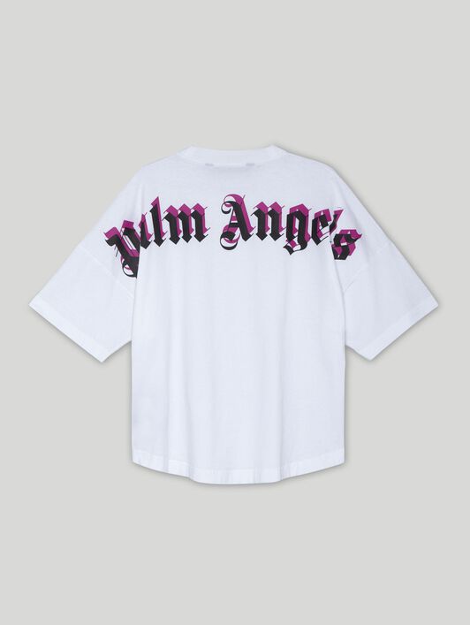 PALM ANGELS Doubled Logo Over Tee WHITE FUCHSIA PMAA002C99JER008