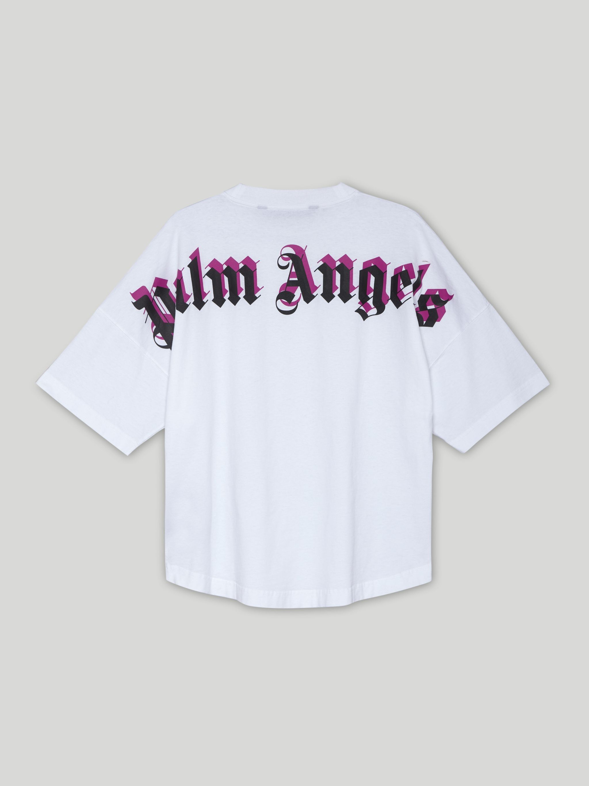PALM ANGELS Doubled Logo Over Tee WHITE FUCHSIA PMAA002C99JER008