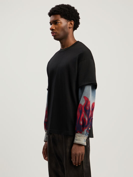 Flames Hybrid Shirt L/S PALM ANGELS Flames Hybrid Shirt L/S VINTAGE BLACK - MEDIUM BLUE PMGE04BF25FAB001