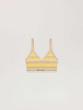 PALM ANGELS Logo Beach Knit Top LIGHT YELLOW - KAKI PAWHT01F26KN01