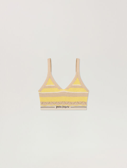 PALM ANGELS Logo Beach Knit Top LIGHT YELLOW - KAKI PAWHT01F26KN01