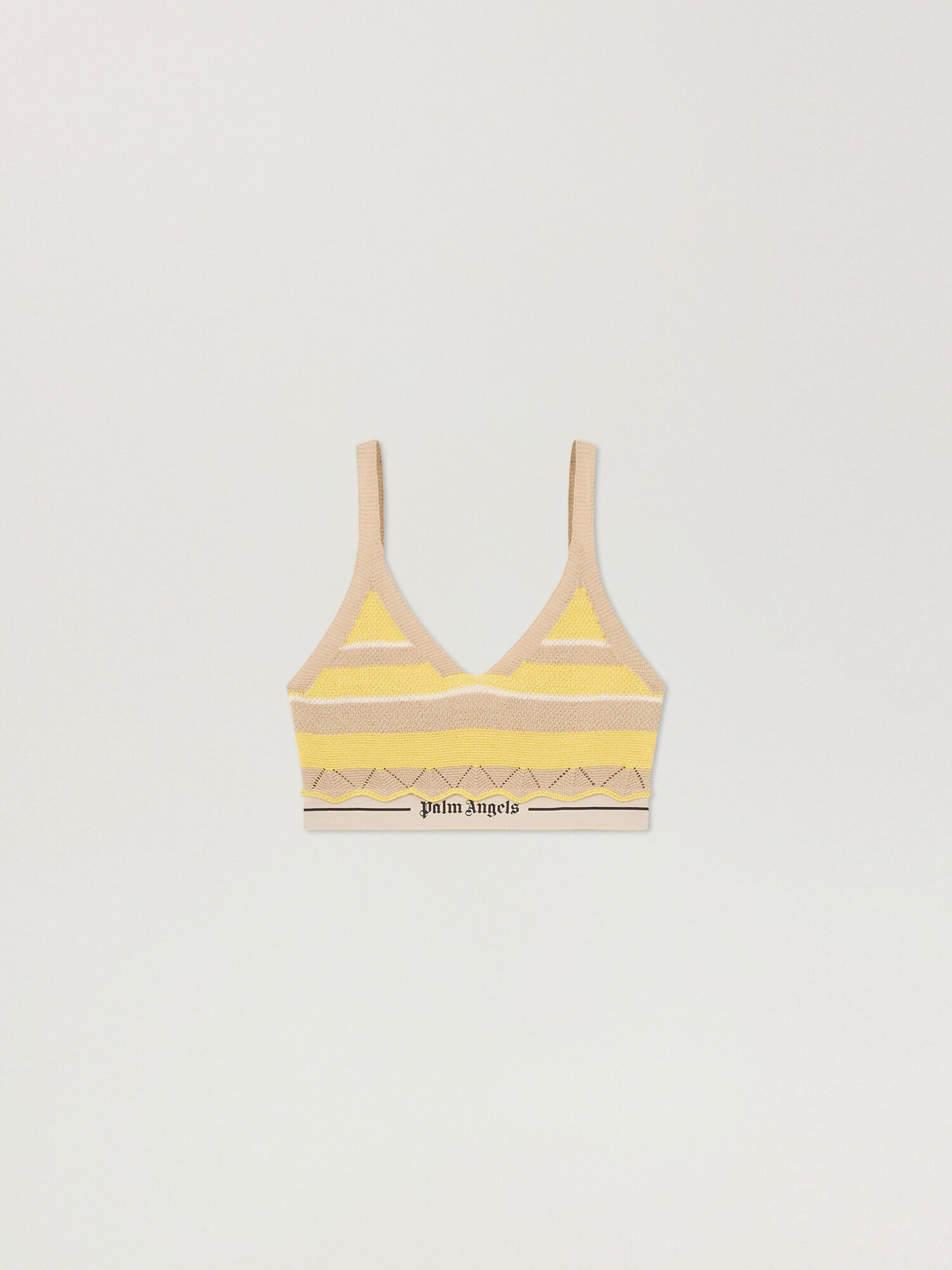 PALM ANGELS Logo Beach Knit Top LIGHT YELLOW - KAKI PAWHT01F26KN01