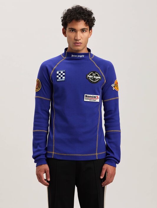 PALM ANGELS  long sleeves Racing T-shirt Moncler x Palm Angels BLU - BIANCO PMAB057T25FAB001