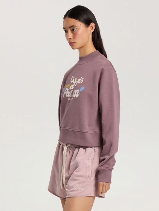 PALM ANGELS Life's A Beach Cropped Sweatshirt MAUVE - ROSE PINK PAWBA04F26FL01