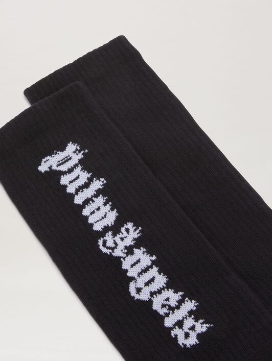 PALM ANGELS  Socken mit Flammen-Logo BLACK - WHITE PMRA001S25FAB003