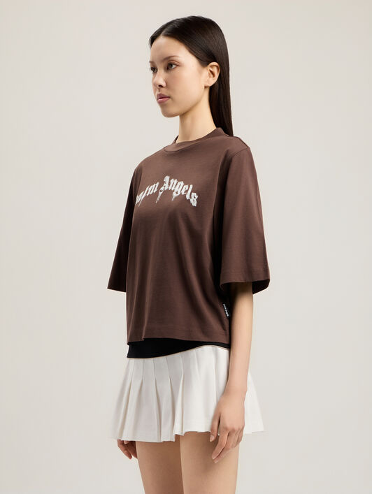 PALM ANGELS Curved Logo Boxy T-Shirt BLACK OFF WHITE PWAA079S26JER004