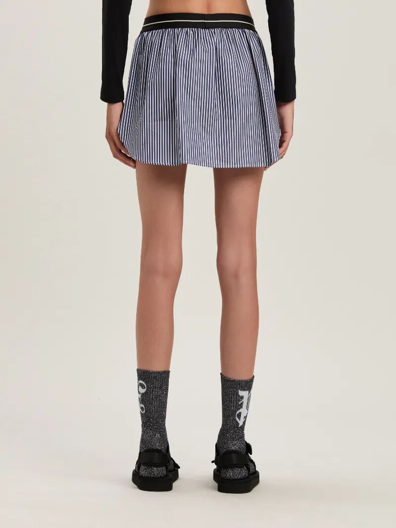PALM ANGELS  Logo band striped mini skirt NAVY BLUE - OFF WHITE PWCC087S25FAB001