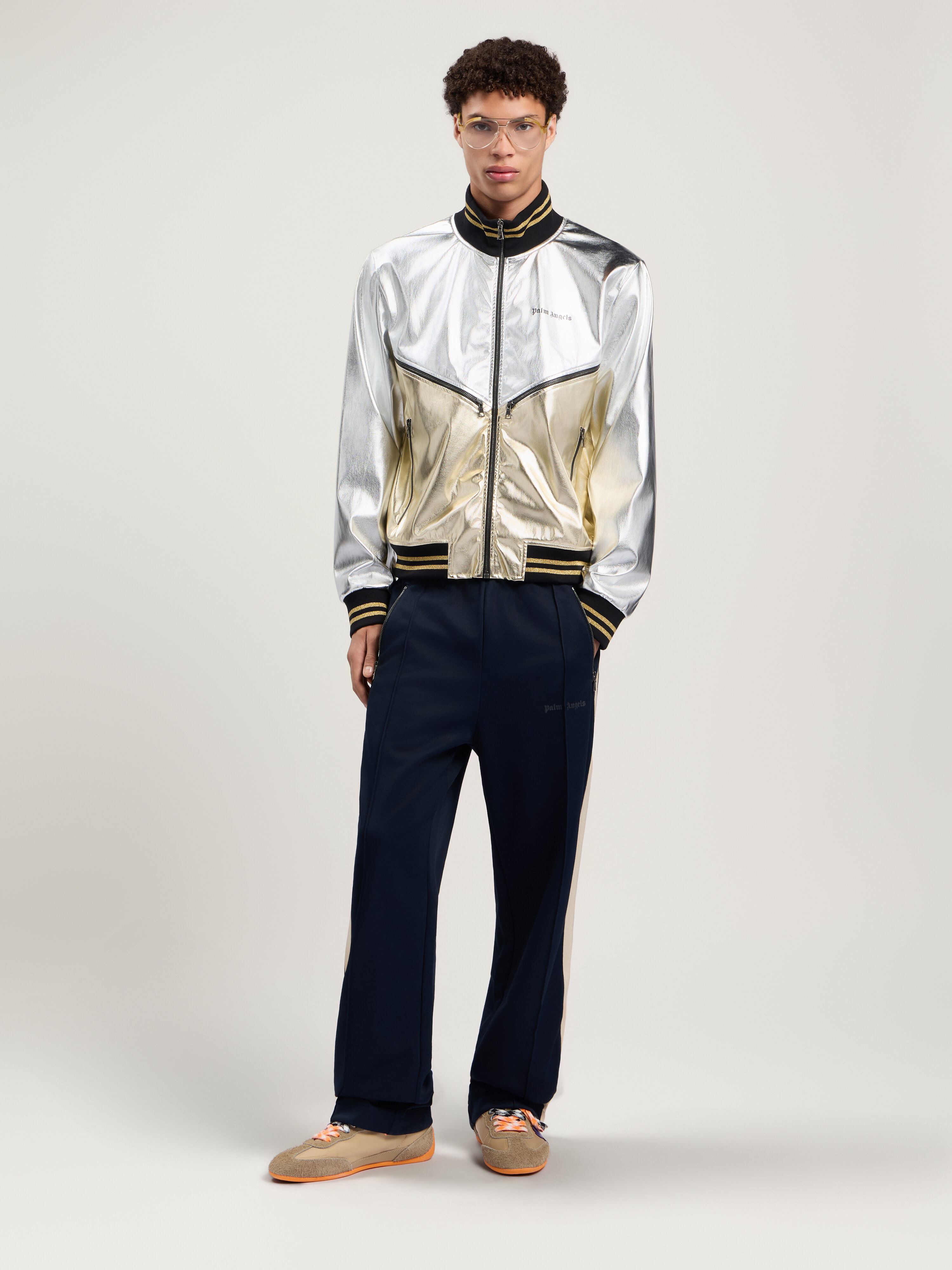 PALM ANGELS Laminated Coated Track Jacket SILVER - GOLD PMJA046F25FAB001