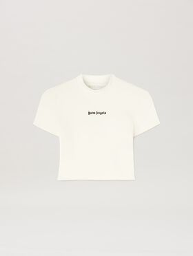 PALM ANGELS  Classic logo cropped Baby T-shirt BLACK - OFF WHITE PWCH025S25FLE002